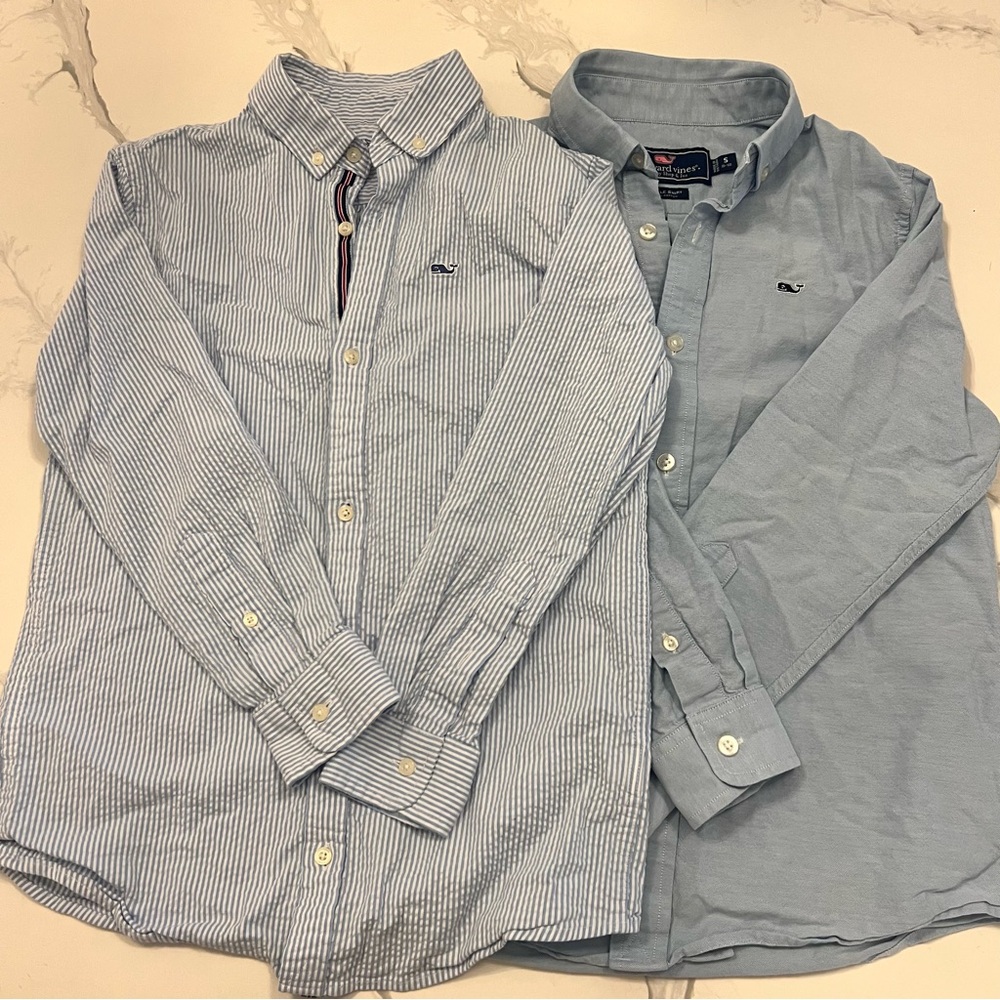 LOT OF 2 EUC Vineyard Vines Long Sleeve Dress Shirts size M (12-14) LIKE NEW!